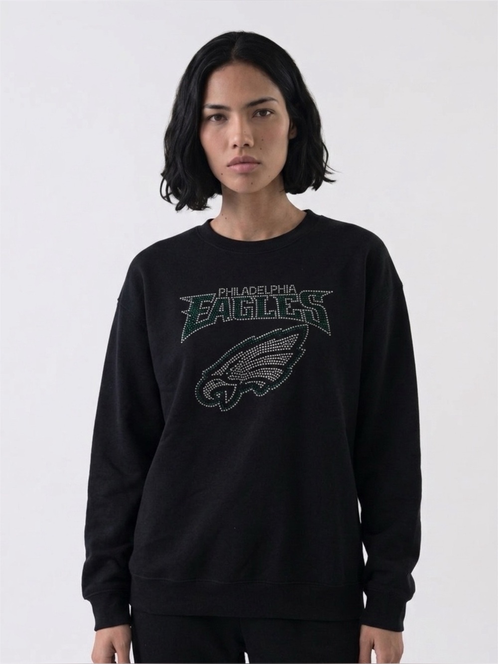 Rhinestone Bling Inspired Philadelphia Eagles Black Sweatshirt